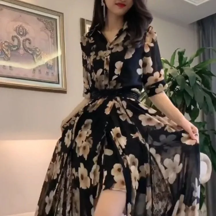 Timis Li Summer Chiffon Dress Detachable Beach Dress Vintage Ruffles Short Sleeve A-Line Party Dress Sundress Vestidos Plus Size