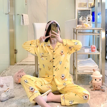 2020 Winter Ladies Pajamas Set Cotton Turn-down Collar Color Coral Print Nightwear Long Sleeve Loungewear Large Size 3XL
2020 Winter Ladies Pajamas Set Cotton Turn-down Collar Color Coral Print Nightwear Long Sleeve Loungewear Large Size 3XL