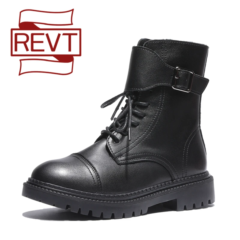 

REVT Women Short Ankle Martin Boots Genuine Leather Winter Lady Military Martens Boots Wool Warm Hot Sale Martin Boots For Girls