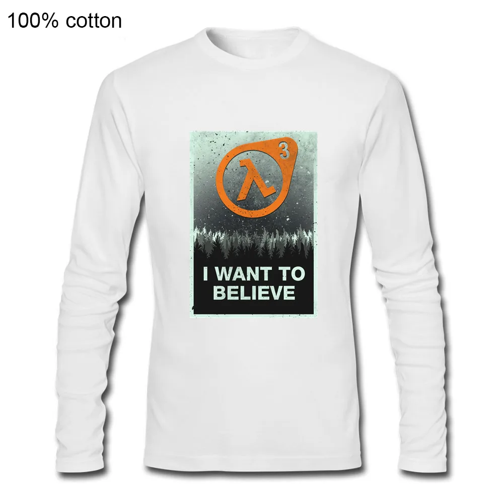 Half Life T Shirt 3 I Want To Believe T-Shirt 100 Percent Cotton Cute Tee Basic XXL Long Sleeves Man shirt | Мужская одежда