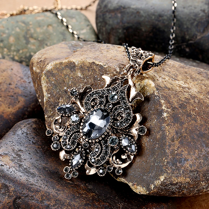 Фото Wbmqda горячее ожерелье с серым кристаллом в стиле бохо для женщин античное золото