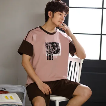 Summer Pajamas Set Men 's Cotton Short-Sleeved Shorts Youth Stitching Pullover Fashion Casual Homewear Set 
Summer Pajamas Set Men 's Cotton Short-Sleeved Shorts Youth Stitching Pullover Fashion Casual Homewear Set