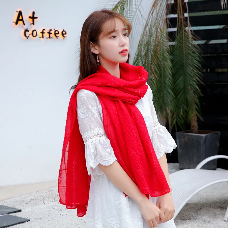 

2020 new fashion wrinkled cotton solid color ethnic scarf air-conditioning warmth ladies cute anti-sai shawl scarf