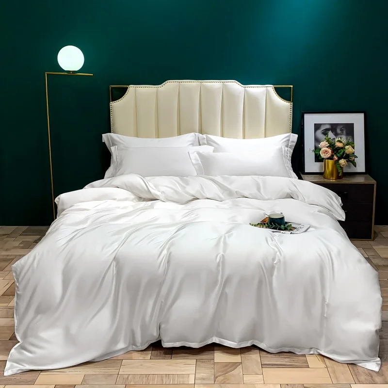 

Solid Color Quilt Cover Natural Mulberry Silk Duvet Cover High-Grade Single Double King Size White Comforter Cover