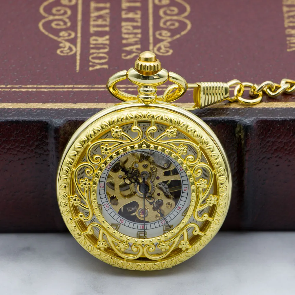 Vintage Gold Mechanical Pocket Watches With Fob Chain Hollow Hand-winding Clock Unisex Gold Skeleton Pendant Fob Watch PJX1321
Vintage Gold Mechanical Pocket Watches With Fob Chain Hollow Hand-winding Clock Unisex Gold Skeleton Pendant Fob Watch PJX1321