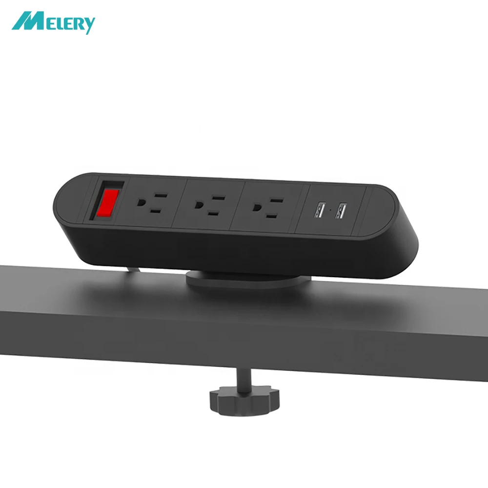 Tabletop Socket US Plug Desk Edge Clamp on Power Strip Electrical Sockets 3 Way Outlet Table Mountable USB Data Hub Home Office |