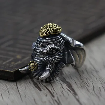 

Thai Silver Personalized Carved War Like Opening Ring Ring Sterling Silver 925 Retro Men Domineering Ring