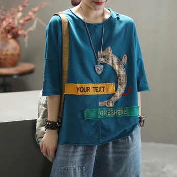 Vintage Retro summer patch crewneck T-shirt short sleeve Tees loose casual Tops for women with solid color 
Vintage Retro summer patch crewneck T-shirt short sleeve Tees loose casual Tops for women with solid color