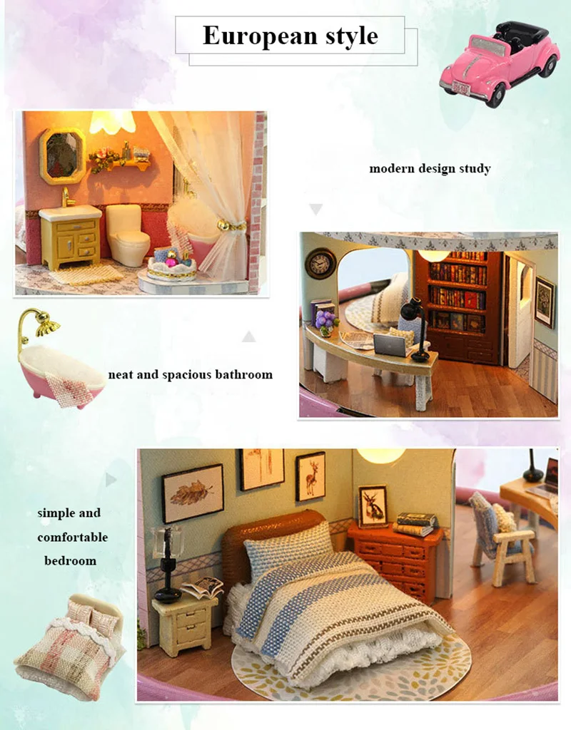DIY Dollhouse Rotate Music Box Miniature Assemble Kits Doll House With Furnitures Wooden House Toys for Children Birthday Gift (17)