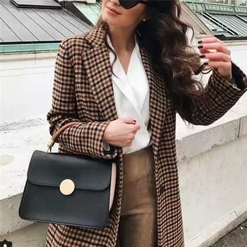 Plaid Ladies Retro Office Lady Jackets Vintage Women Blazer Notched Bouble Breasted with Pockets Female Long Sleeve Suits Coat
Plaid Ladies Retro Office Lady Jackets Vintage Women Blazer Notched Bouble Breasted with Pockets Female Long Sleeve Suits Coat