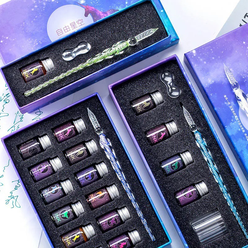 7/13Pcs Starry Sky Unicorn Dip Fountain Pen Transparent Crystal Glass Pen Glitter Powder Ink Pens For Gift Box Kawaii Stationery
7/13Pcs Starry Sky Unicorn Dip Fountain Pen Transparent Crystal Glass Pen Glitter Powder Ink Pens For Gift Box Kawaii Stationery