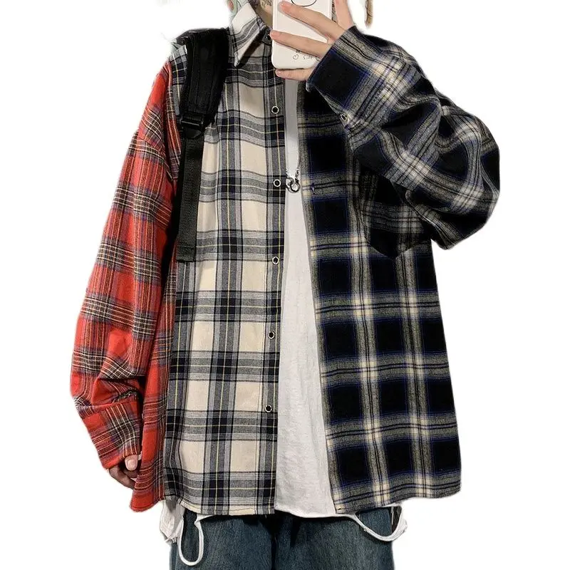 2021 Men's Long-Sleeved Plaid Patchwork Shirts Cotton Shirt Hip Hop Insta-Style Korean Harajuku youth Clothing Oversized M-5XL
2021 Men's Long-Sleeved Plaid Patchwork Shirts Cotton Shirt Hip Hop Insta-Style Korean Harajuku youth Clothing Oversized M-5XL