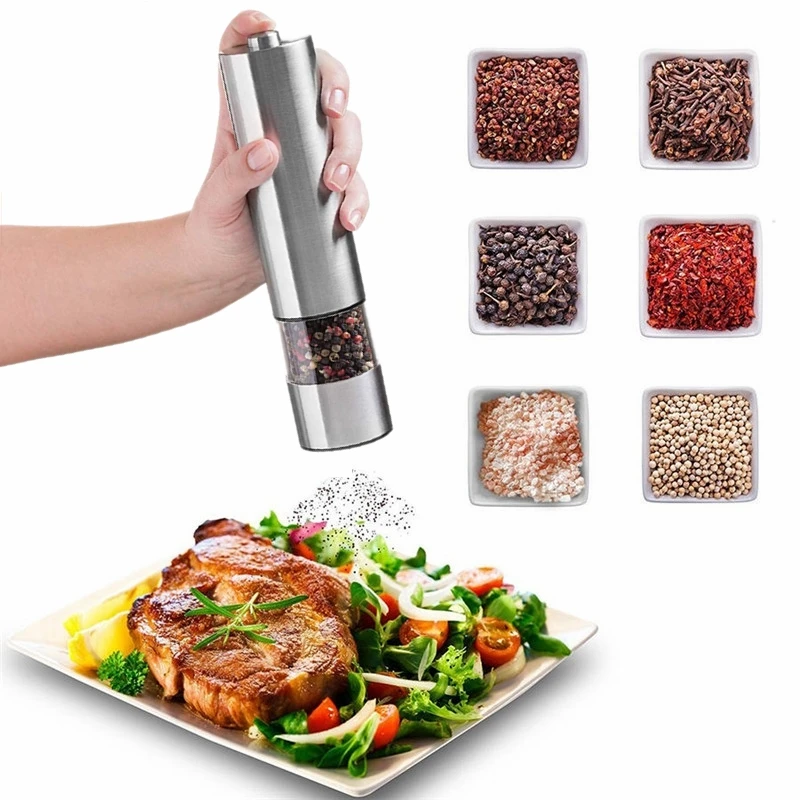 Stainless Steel Portable Electric Pepper Spice Grinder Muller Mill with Light Kitchen Seasoning Grinding Tools
Stainless Steel Portable Electric Pepper Spice Grinder Muller Mill with Light Kitchen Seasoning Grinding Tools