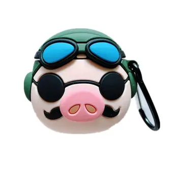 

Pink Pig Pilot Protective Case Silicone Cover with Carabiner for Airpods 1/2 Kit C90F