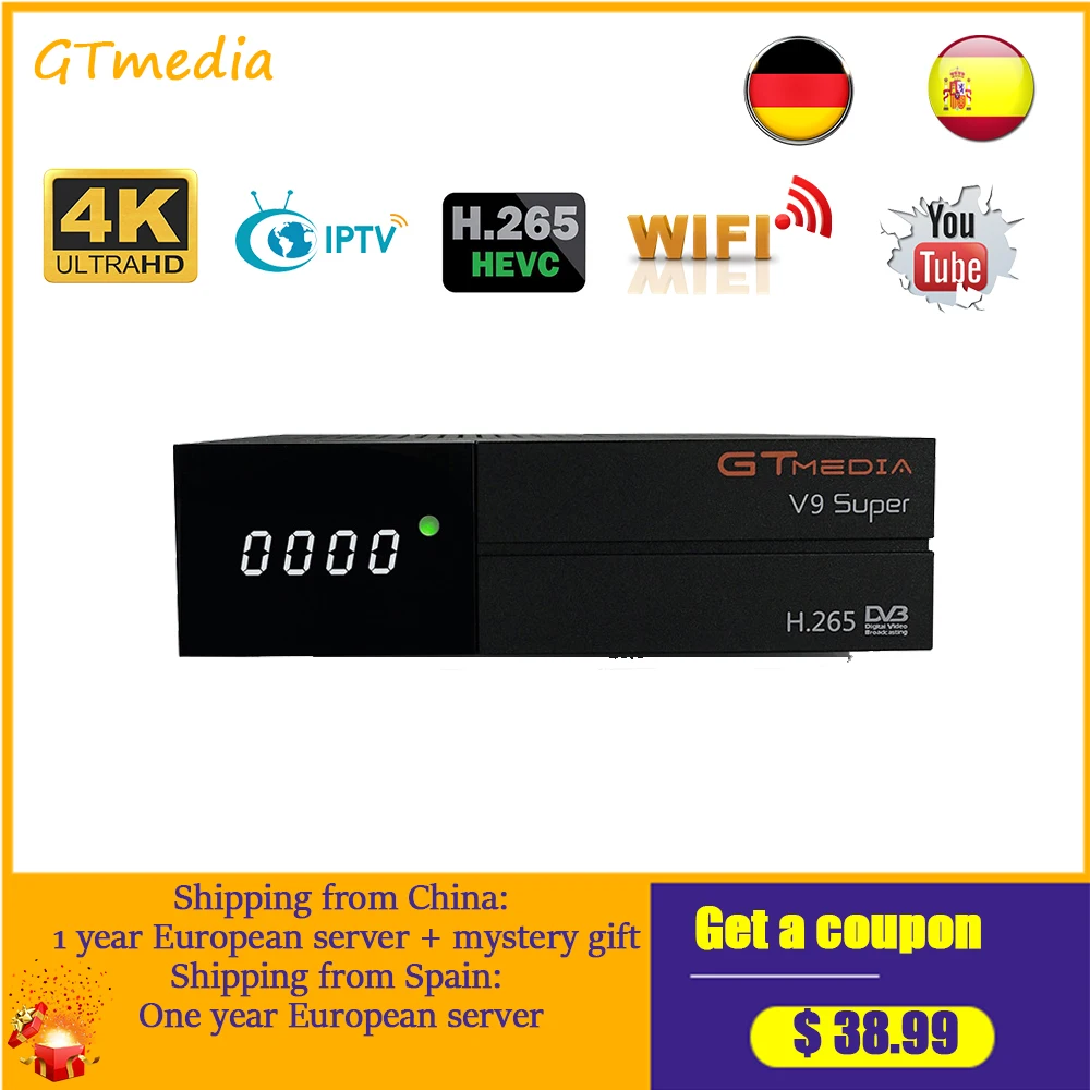 Best price gtmedia v9 super 1080p DVB-S2 1year europe cline satellite receiver DVB S2 decoder H.265 same gtmedia v8 satellite
Best price gtmedia v9 super 1080p DVB-S2 1year europe cline satellite receiver DVB S2 decoder H.265 same gtmedia v8 satellite
