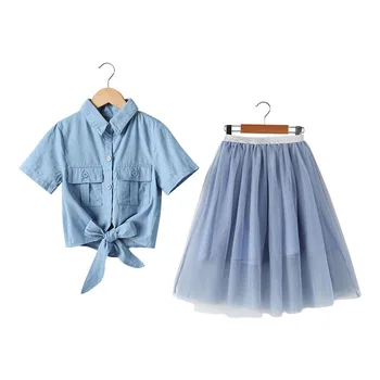 Denim short sleeve top top+mesh skirt two piece 2020 summer new children set teen girl clothes trendy girl clothing kids costume
Denim short sleeve top top+mesh skirt two piece 2020 summer new children set teen girl clothes trendy girl clothing kids costume