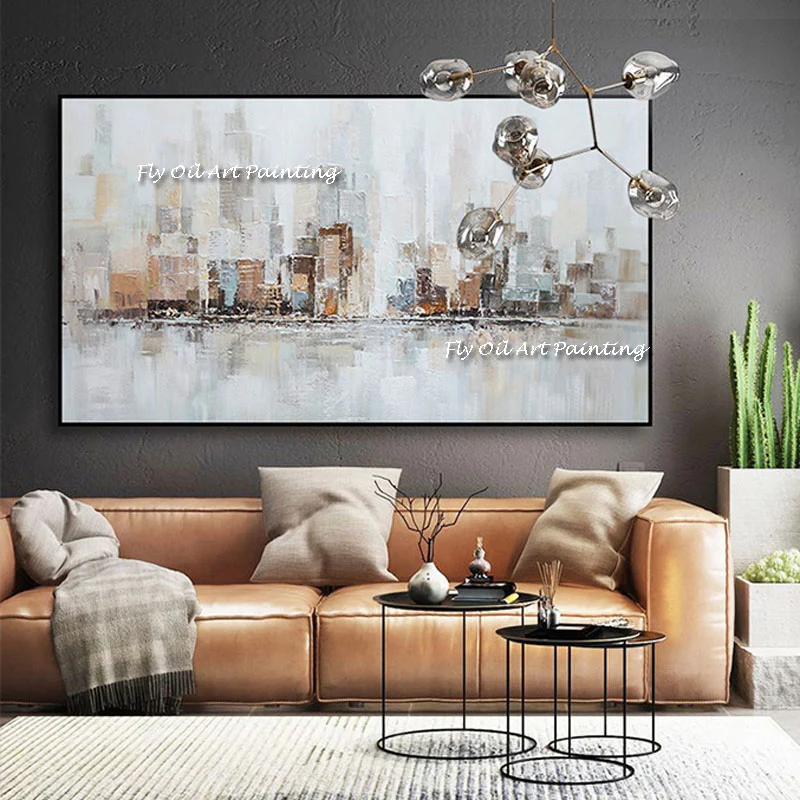 

The 100%Handmade View Abstract Art Oil Painting Wall Canvas Paintings Picture Living Room Decoration Frameless City River Shadow