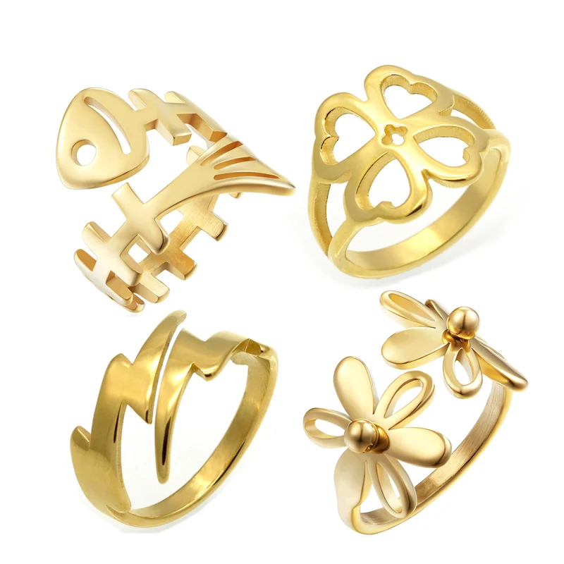 New Stainless Steel Lightning Clover Fishbone Daisy Ring Gold Women Hollow Daisy Flower Fish Bone Rings Hot Jewelry Size 6 7 8 9
New Stainless Steel Lightning Clover Fishbone Daisy Ring Gold Women Hollow Daisy Flower Fish Bone Rings Hot Jewelry Size 6 7 8 9