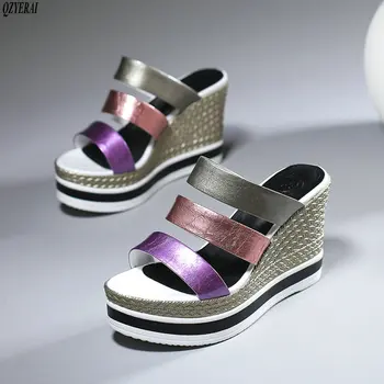 Genuine leather Slippers women European brand 10cm wedges sandals genuine cowhide women's shoes sizes 34-39
Genuine leather Slippers women European brand 10cm wedges sandals genuine cowhide women's shoes sizes 34-39