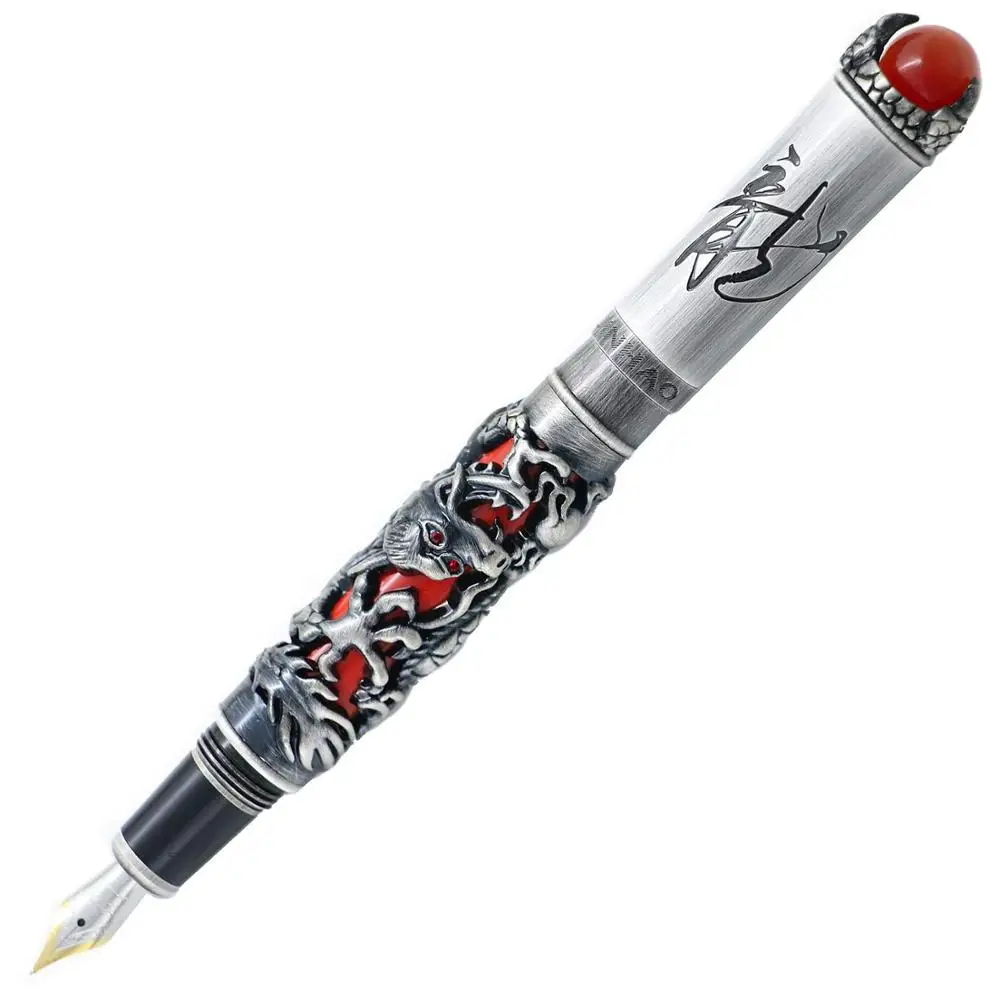 Винтажная перьевая ручка Jinhao Dragon King Play Pearl старинное серебро 0 5 мм чернильная