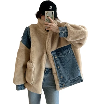 Women Jacket Cowboy Loose Coat Fashion Autumn Winter Woman Overcoat Lamb Denim Lazy Design Patchwork Outerwear & Coats Female 
Women Jacket Cowboy Loose Coat Fashion Autumn Winter Woman Overcoat Lamb Denim Lazy Design Patchwork Outerwear & Coats Female