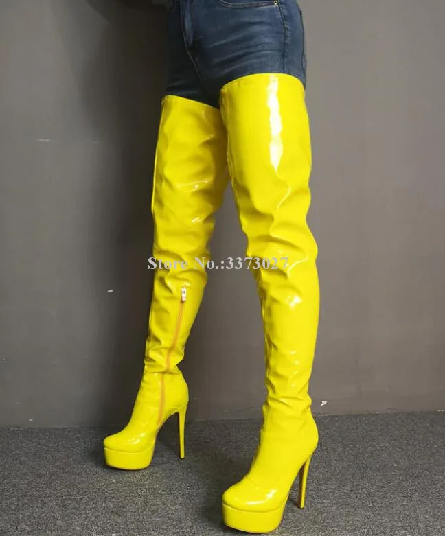 yellow patent boots