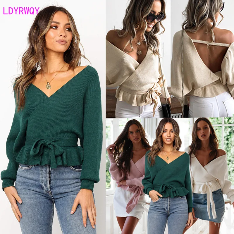 2019 autumn and winter new European and American style fashion temperament v-neck lace sexy backless top Batwing Sleeve
2019 autumn and winter new European and American style fashion temperament v-neck lace sexy backless top Batwing Sleeve
