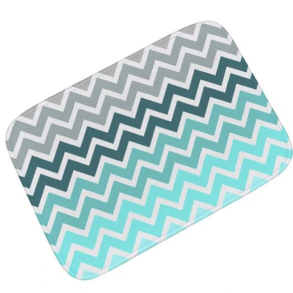 

Stylish Aqua Blue Grey Zigzag Chevron Door Mat Rubber Modern Mint Teal Turquoise Geometric Doormat Rug Carpet Kitchen Moroccan