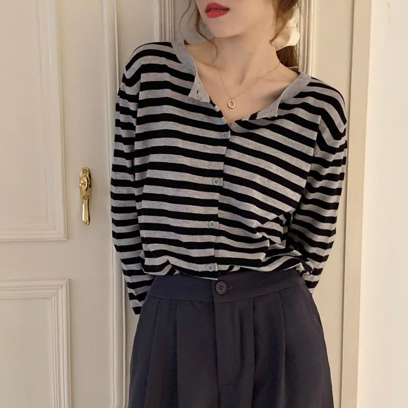 2020 Autumn Korean-style Simple Mixed Colors Stripes Sweater Laziness Wind Loose Slimming Knitting Wool Cardigan Coat Female
2020 Autumn Korean-style Simple Mixed Colors Stripes Sweater Laziness Wind Loose Slimming Knitting Wool Cardigan Coat Female