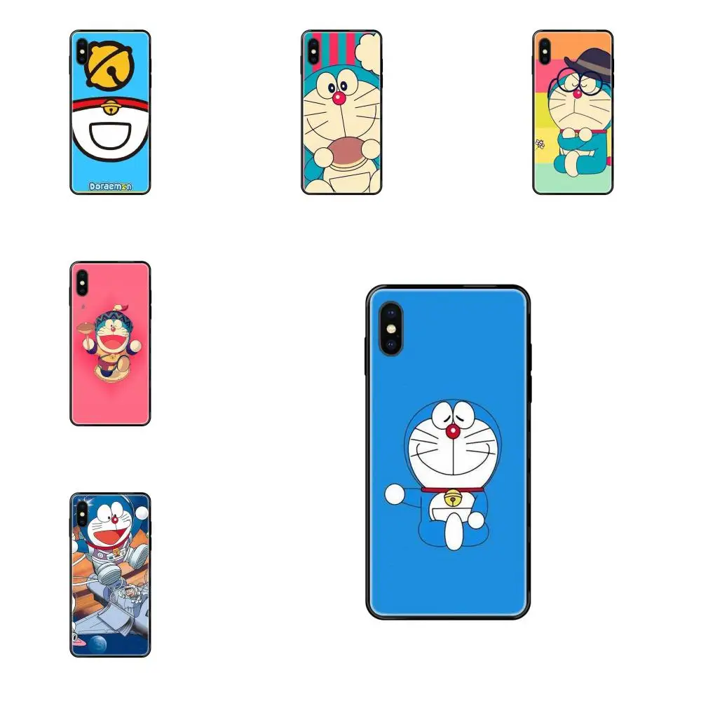 Милый мягкий силиконовый черный чехол Doraemon с изображением синего кота из ТПУ для