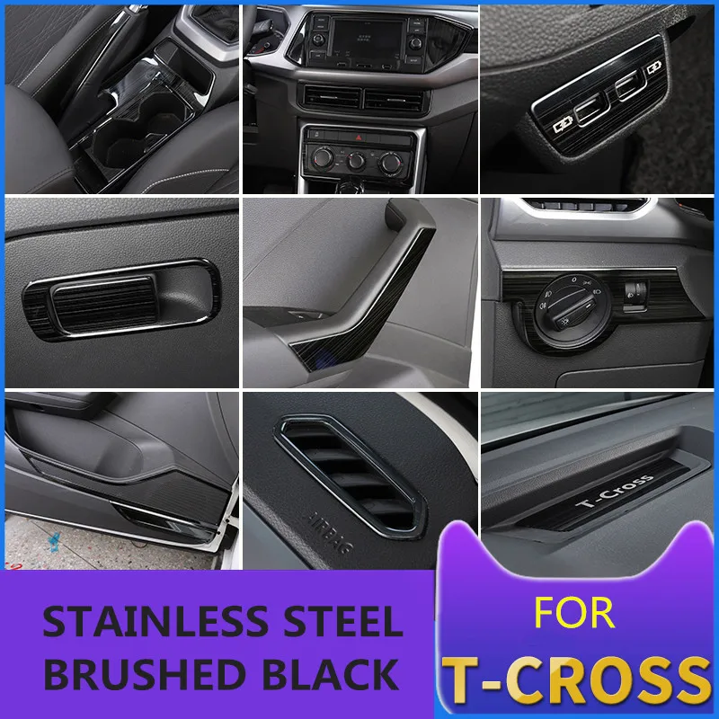 Фото Brushed Black Style For Volkswagen T-CROSS 2019 Whole Interior Accessoires Stainless Steel Decoration Cover Trim | Автомобили и