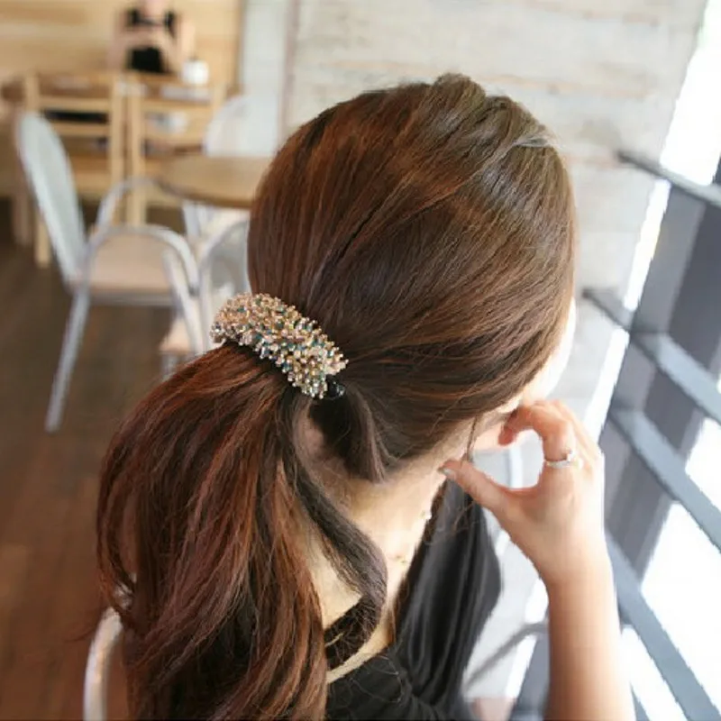 

Simple Crystal Beads Geometric Catch Clip Ponytail Clip Hairpins Headwear Korean Hairgrips Barrette Hair Clips For Women Girls