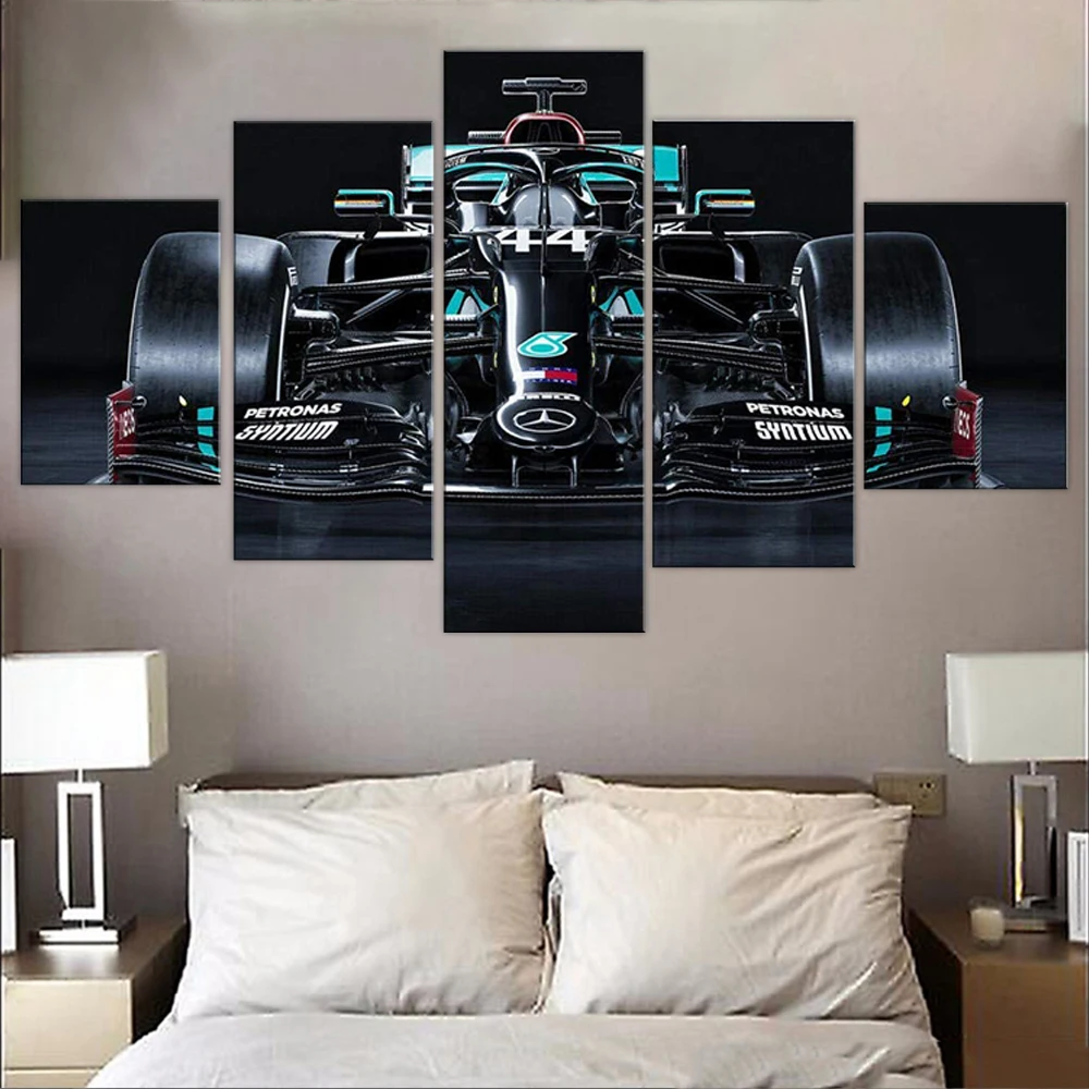 

No Framed 5 Pieces AMG F1 W11 Luxury Sports Car Wall Art Canvas Posters Pictures Paintings Home Decor for Living Room Kids Gift