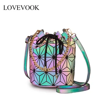 

LOVEVOOK women shoulder bags crossbody bags for ladies 2020 foldable large bucket bag geometric bag holographic refrection