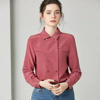 OL Silk Shirt Blouse Women Elegant Shirts Lapel Double Breasted Long Sleeve Casual Solid Silk Blusas Femininas Women Top 
OL Silk Shirt Blouse Women Elegant Shirts Lapel Double Breasted Long Sleeve Casual Solid Silk Blusas Femininas Women Top