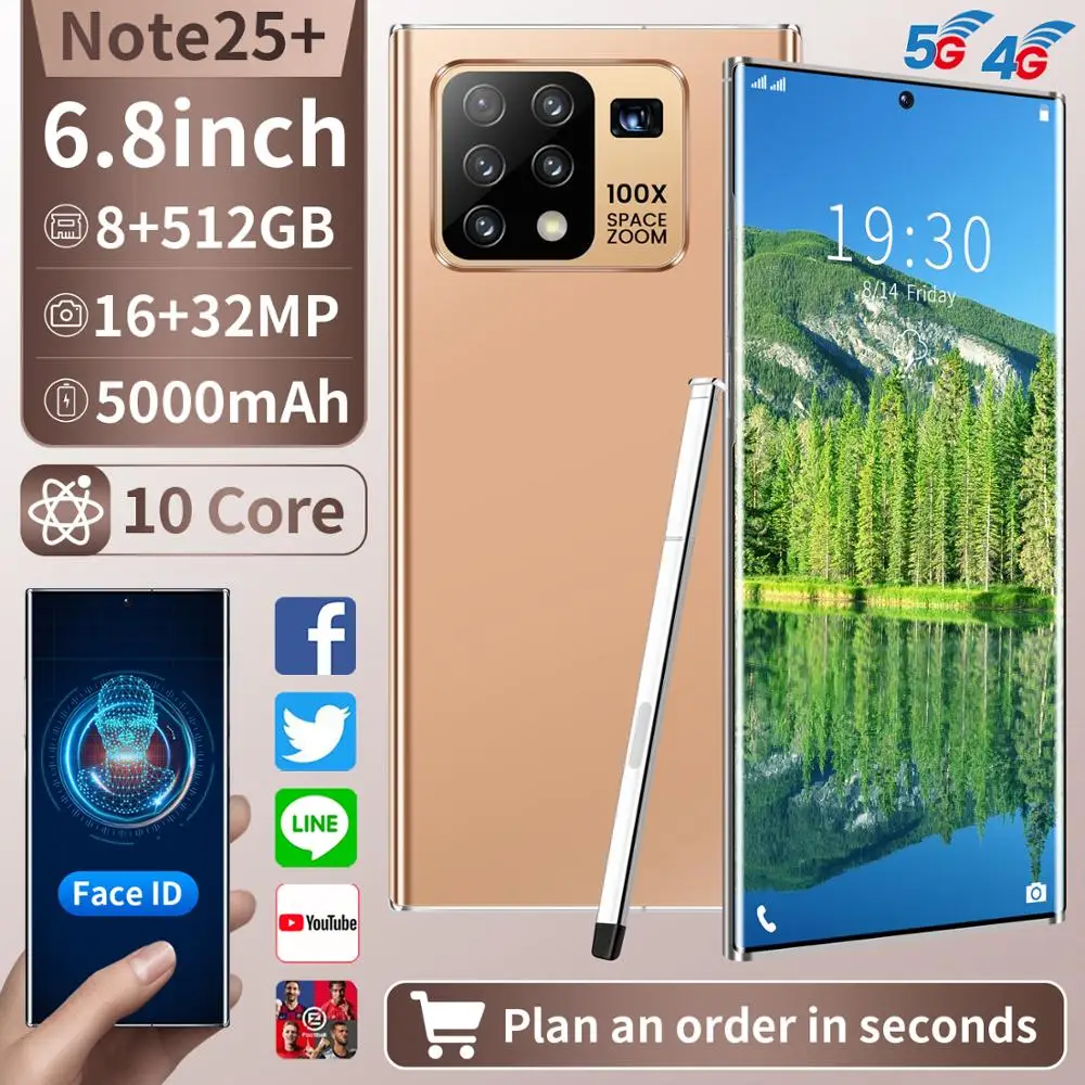 Global Version Note 25+ Smartphone 6.6 Inch HD Full Screen Deca Core 12G 512G Memery 48MP Google Play 5000mAh Mobile Phone
Global Version Note 25+ Smartphone 6.6 Inch HD Full Screen Deca Core 12G 512G Memery 48MP Google Play 5000mAh Mobile Phone