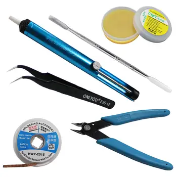 6pcs Soldering Kit Desoldering Pump Tweezers Cutters Flux Wick Scraper Tool Electronics Temperature Soldering Disassembly Kit
6pcs Soldering Kit Desoldering Pump Tweezers Cutters Flux Wick Scraper Tool Electronics Temperature Soldering Disassembly Kit