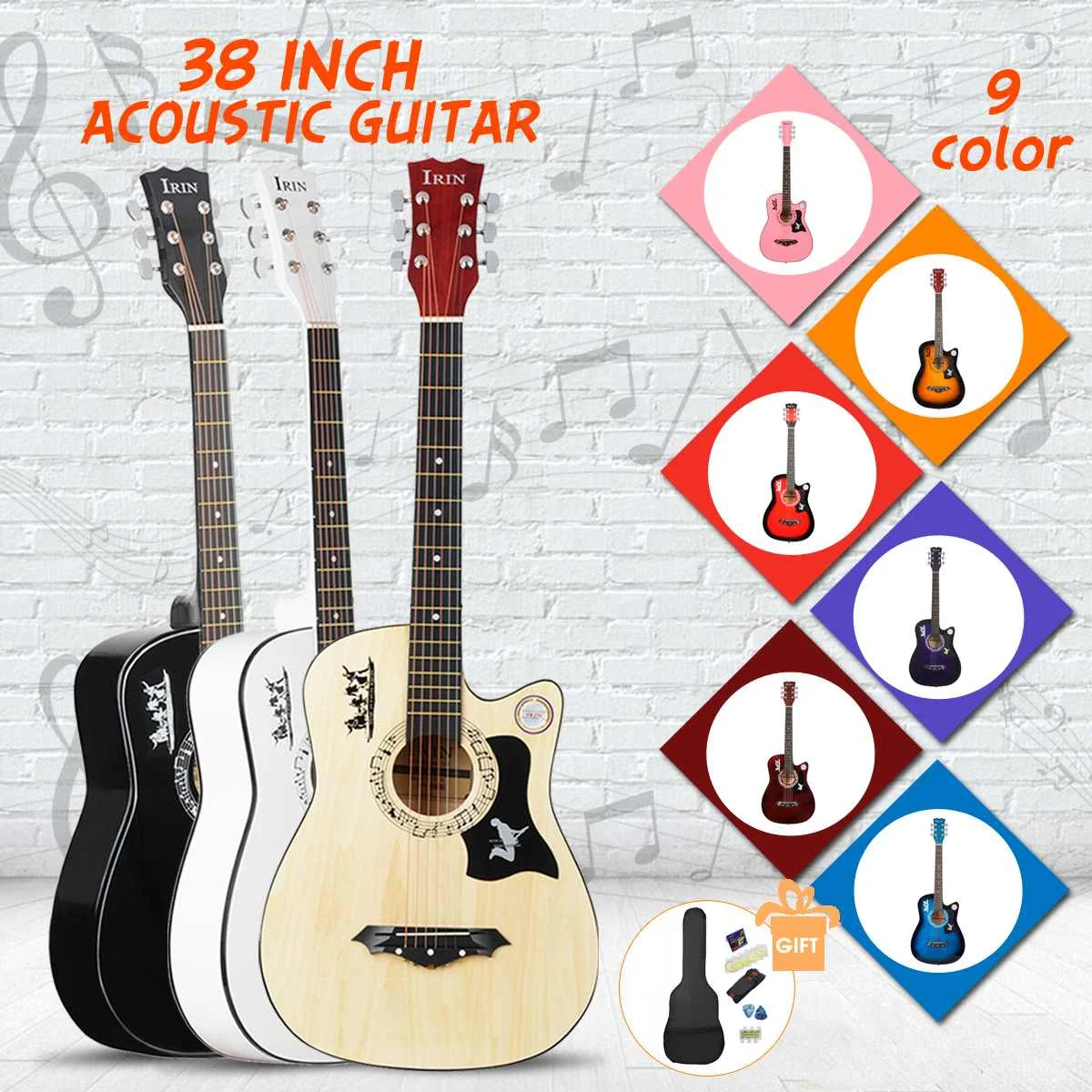 38 Inch Guitar Guitarra Acoustic Folk Guitar for Beginners 6 Strings Basswood with Guitar Case Stra Tuner Pick Steel Strings
38 Inch Guitar Guitarra Acoustic Folk Guitar for Beginners 6 Strings Basswood with Guitar Case Stra Tuner Pick Steel Strings