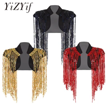 Women Stand Collar Sleeveless Open Front Sparkle Sequin Tassels Cropped Vest Waistcoat for Hip-hop Jazz Dance Stage Performance 
Women Stand Collar Sleeveless Open Front Sparkle Sequin Tassels Cropped Vest Waistcoat for Hip-hop Jazz Dance Stage Performance