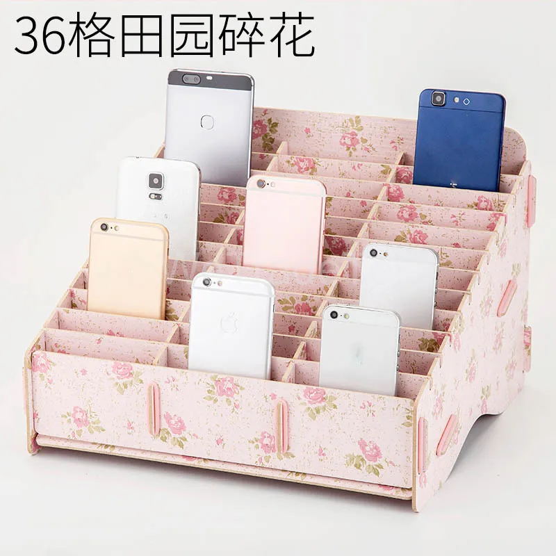 Desktop Phone Screen Storage Box School Office Wooden Phone Holder Phone Repair Management Organizer 12/24/48 Grid Storage Tool