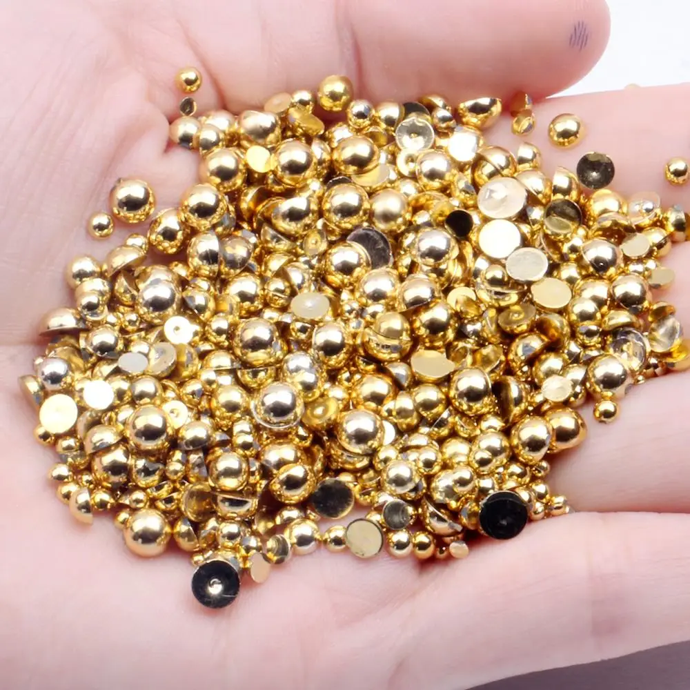 

1.5-12mm Gold Half Round Imitation Pearls Crafts Scrapbooking Resin Nails Glitter Glue On Gems DIY Nails Art Phone Case Supplies