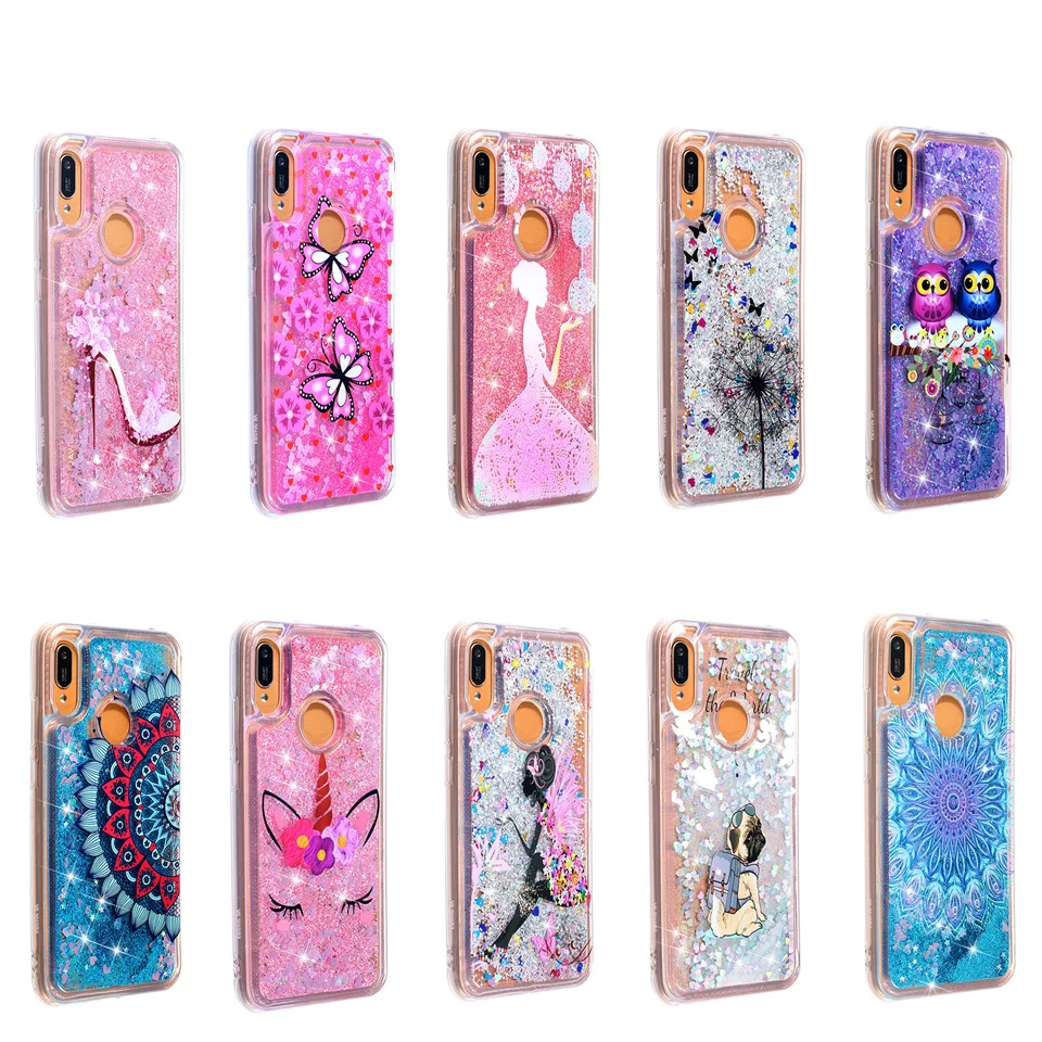 Glitter Liquid Sand Quicksand Soft Silicone Phone Case Cover Shell Coque Funda For HUAWEI Y6 2019 Y7 2018 Honor 7C 7A 10 8A | Мобильные
