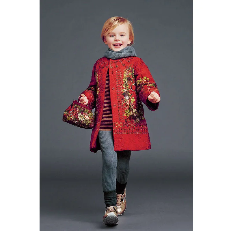 

2020 Fashion Red Girls Cardigan Printing Child Winter Coats Festival Christmas Girls Outerwear Coat Party Kids Jacket