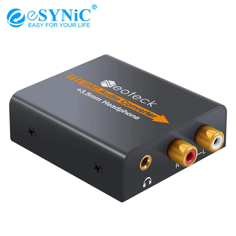 

eSYNiC Digital To Analog Aduio DAC Converter DC 5V Coax Coaxial Optical Toslink RCA R/L For HD TV Box PS3 PS4 3.5mm Jack Adapter