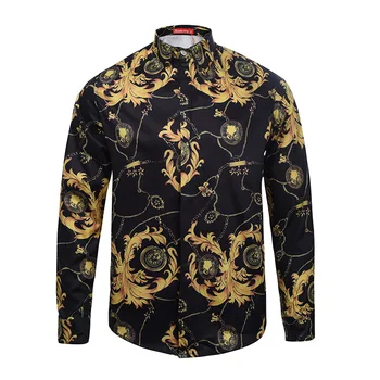2019 Golden Floral Digital Printing Mens Shirt Long Sleeve European Version Court Dress Shirts Men Streetwear Camiseta Masculina 
2019 Golden Floral Digital Printing Mens Shirt Long Sleeve European Version Court Dress Shirts Men Streetwear Camiseta Masculina