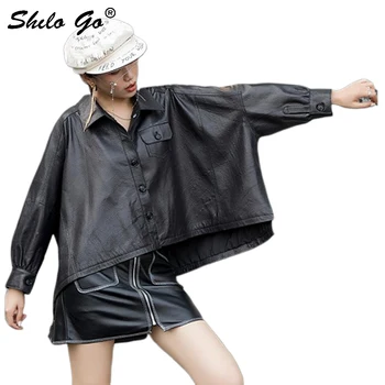 Genuine Leather Jacket Plus Size Peter Pan Collar Drop Shoulder Pocket and Button Front Coat Women Autumn Casual Asymmetry Coats
Genuine Leather Jacket Plus Size Peter Pan Collar Drop Shoulder Pocket and Button Front Coat Women Autumn Casual Asymmetry Coats