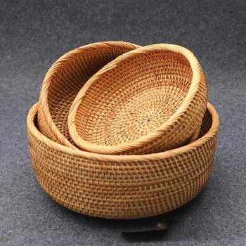 Rattan Fruit and Vegetable Basket Woven Storage Basket Kitchen Basket Home Round Three-Piece Set 
Rattan Fruit and Vegetable Basket Woven Storage Basket Kitchen Basket Home Round Three-Piece Set