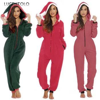Lugentolo Women Jumpsuit Autumn Winter Christmas Hooded Zipper Long Sleeve Plush Causal Loose Straight Lovely Solid Jumpsuits 
Lugentolo Women Jumpsuit Autumn Winter Christmas Hooded Zipper Long Sleeve Plush Causal Loose Straight Lovely Solid Jumpsuits