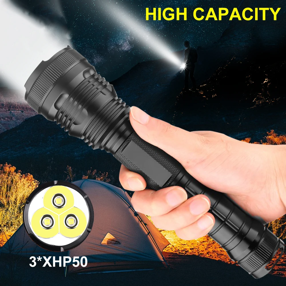 New led flashlight with 3 *xhp50 LED highlight 6300Lumens most powerful tactical flashlight for outdoor lighting
New led flashlight with 3 *xhp50 LED highlight 6300Lumens most powerful tactical flashlight for outdoor lighting