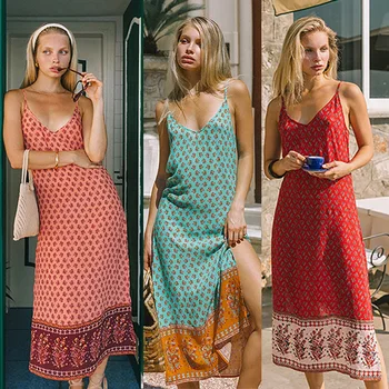 2020 Spring and Summer New Style Bohemian Style Printed Hem Joint Slit Straight-Cut Strapped Dress
2020 Spring and Summer New Style Bohemian Style Printed Hem Joint Slit Straight-Cut Strapped Dress